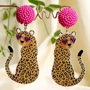 Leopard Print Earrings with Pink Accents